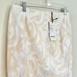 Worth Embroidered Slim Pencil Skirt Women's 6 Cream Ivory 100% Cotton Career NWT